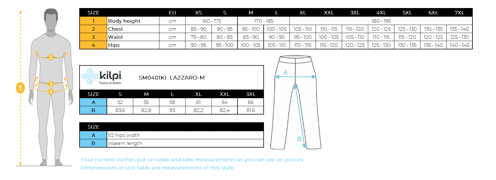 HOMMEle pantalon de ski imperméable Kilpi LAZZARO-M – Size chart