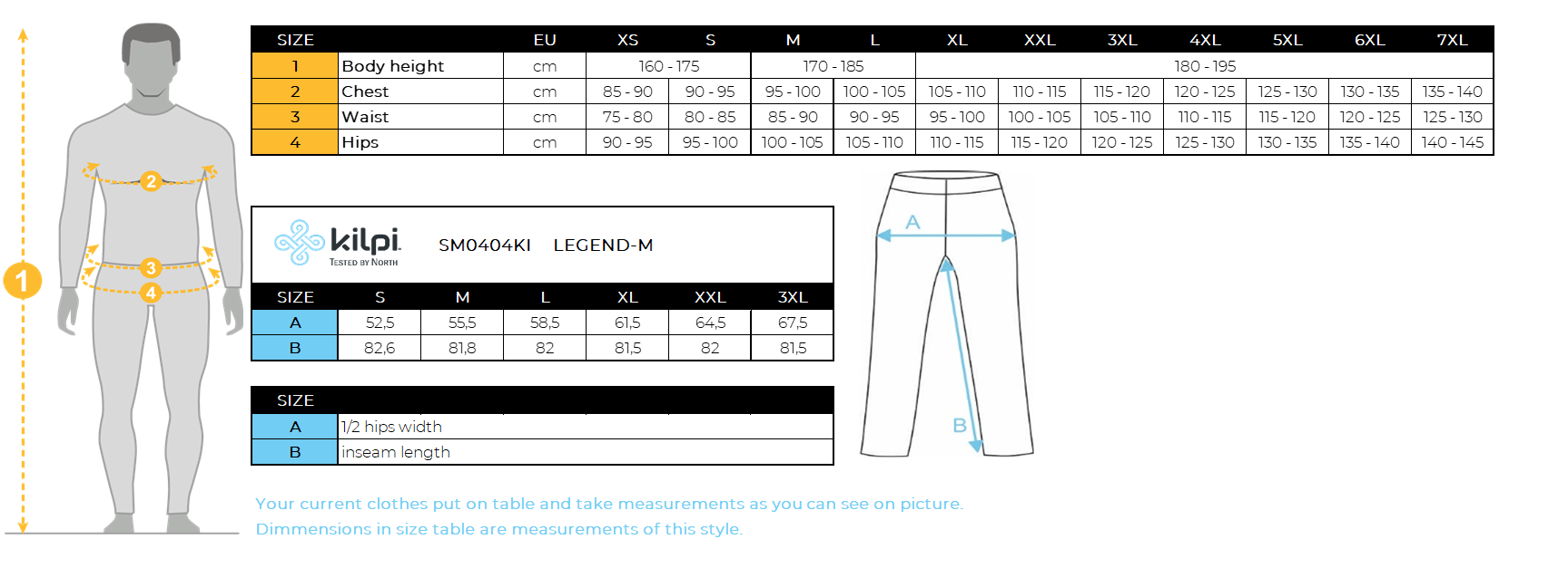 HOMMEle pantalon de ski Kilpi LEGEND-M – Size chart