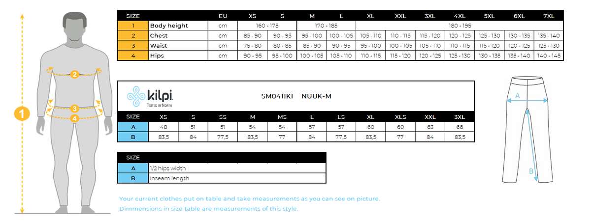 HOMMEle pantalon d'extérieur Kilpi NUUK-M – Size chart