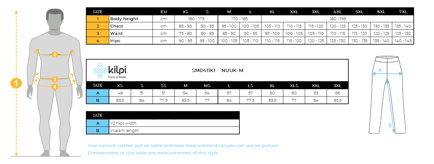 HOMMEle pantalon d'extérieur Kilpi NUUK-M – Size chart