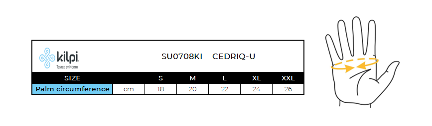 Men´s ski gloves Kilpi CEDRIQ-U – Size chart