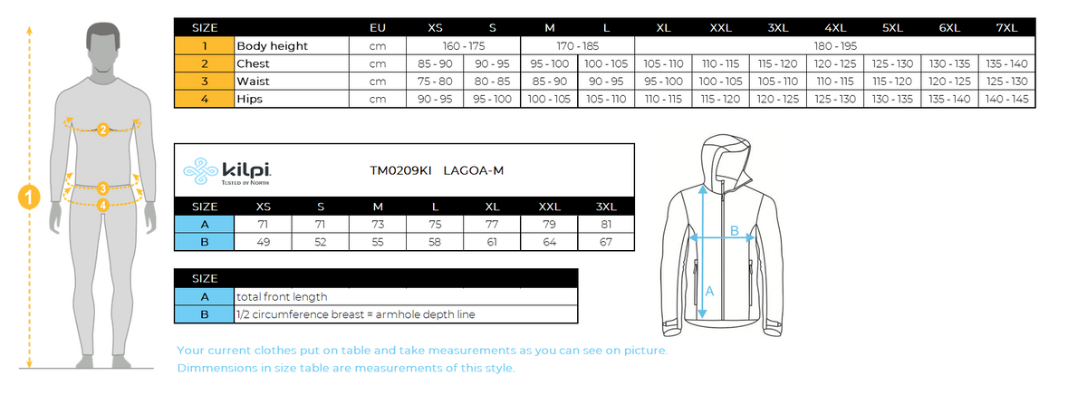 HOMMEle sweat-shirt Kilpi LAGOA-M – Size chart