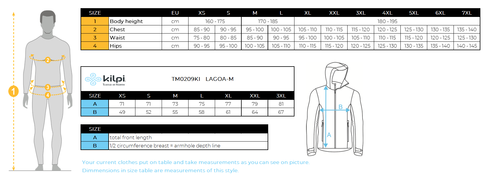 HOMMEle sweat-shirt Kilpi LAGOA-M – Size chart