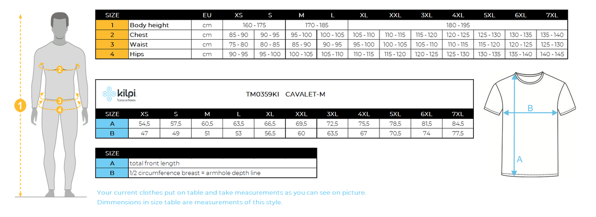 HOMMEle maillot de cyclisme de Kilpi CAVALET-M – Size chart