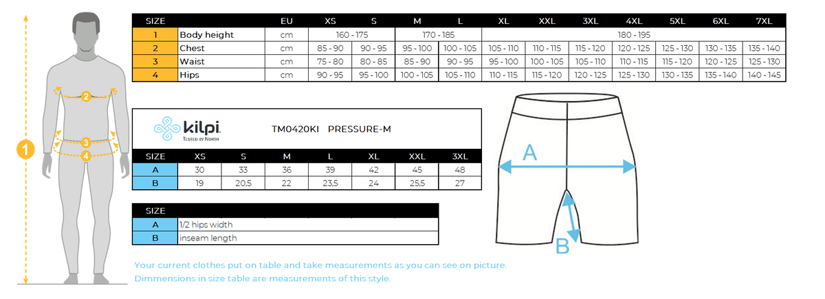 HOMMEle short de cyclisme Kilpi PRESSURE-M – Size chart