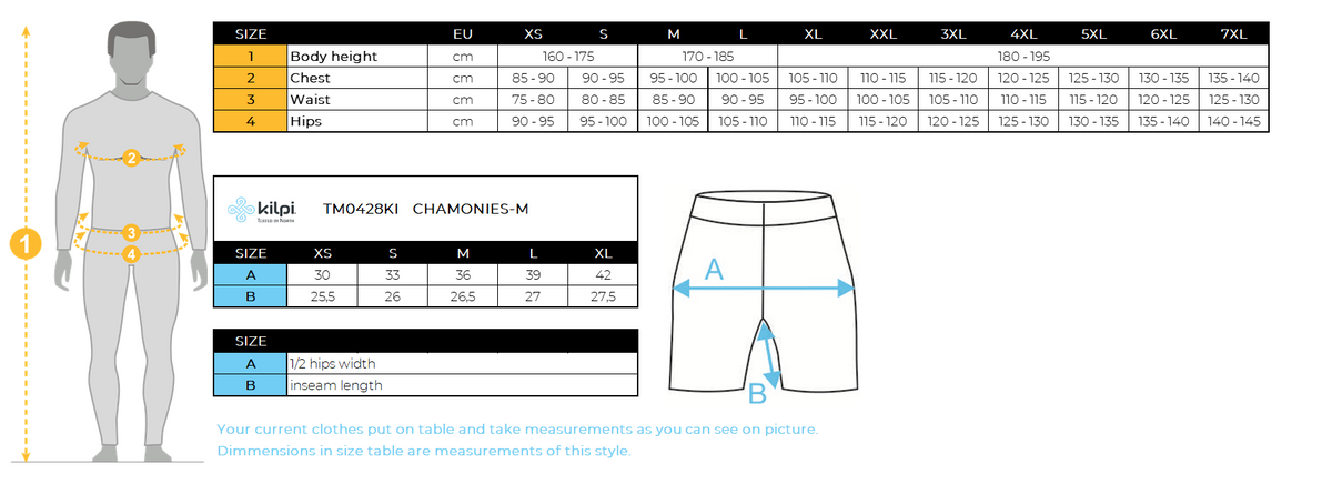 HOMMELe short de course compressé Kilpi CHAMONIES-M – Size chart