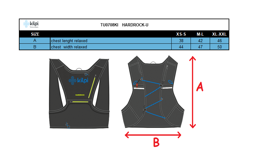 Gilet de course Kilpi HARDROCK 10-U – Size chart