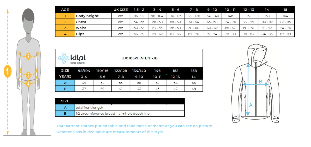 Veste de ski pour garçon Kilpi ATENI-JB – Size chart