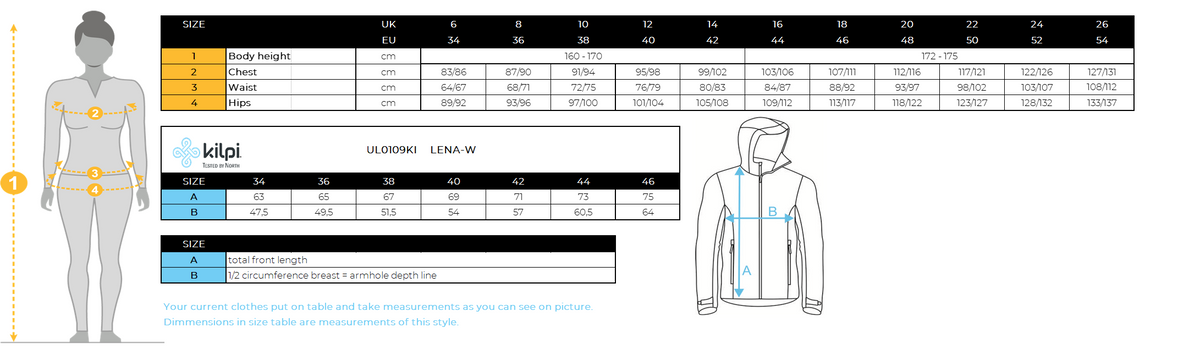 FEMMEVeste de ski avec système de chauffage intégré Kilpi LENA-W – Size chart