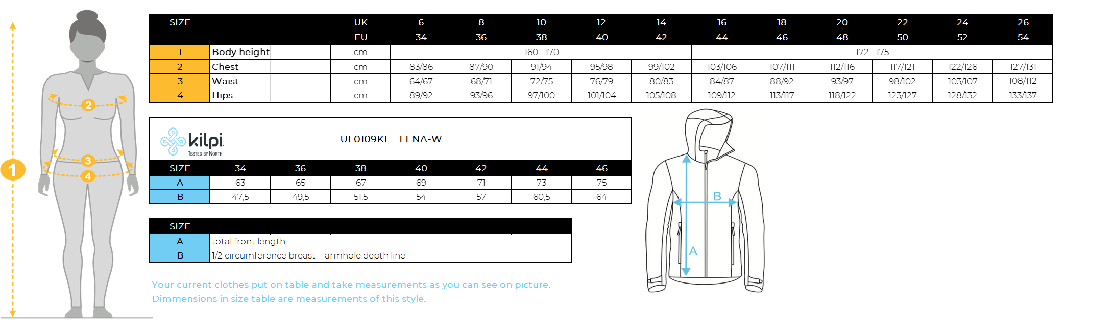 FEMMEVeste de ski avec système de chauffage intégré Kilpi LENA-W – Size chart