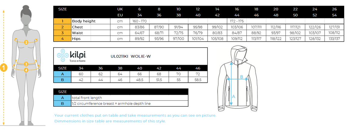 FEMMEle pull en laine mérinos Kilpi WOLIE-W – Size chart