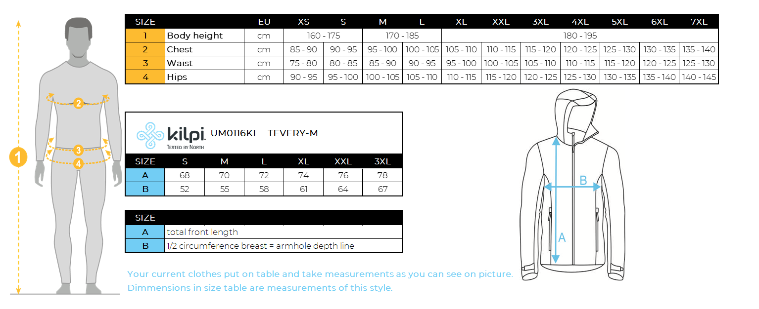 HOMMEla doudoune Kilpi TEVERY-M – Size chart