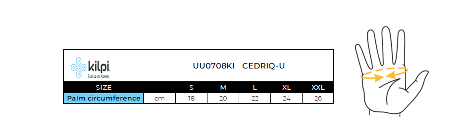 Ski gloves Kilpi CEDRIQ-U – Size chart