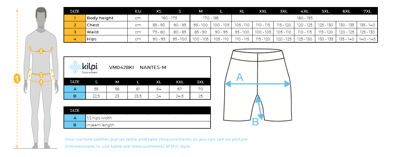 HOMMEle short de fitness Kilpi NANTES-M – Size chart