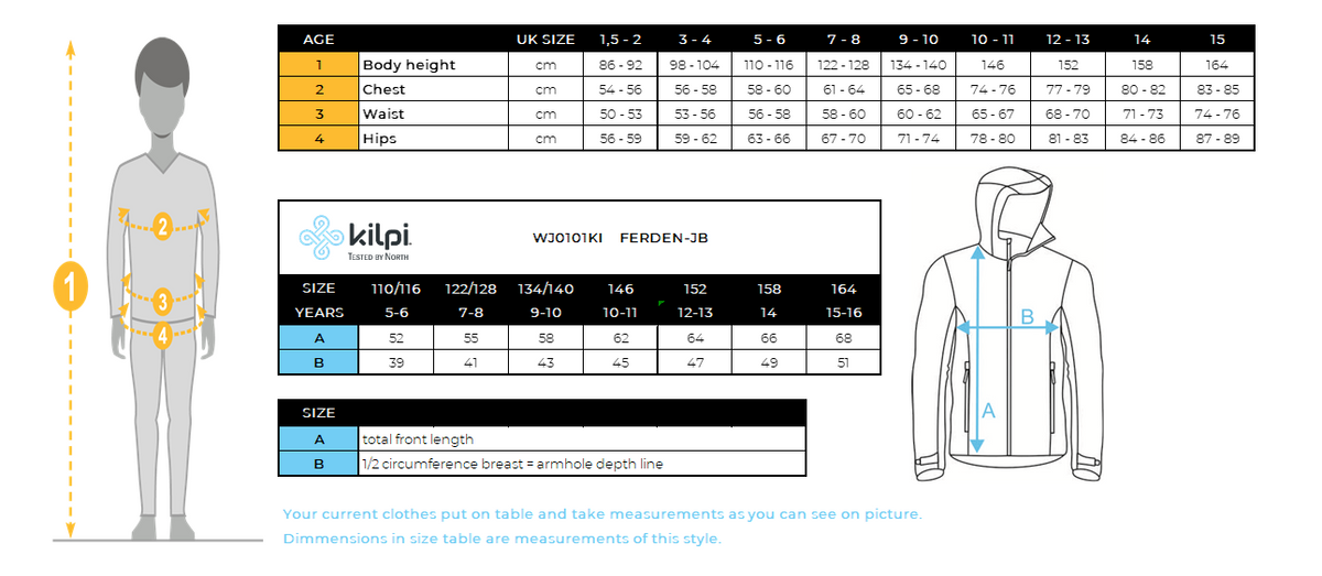 Veste de ski garçon Kilpi FERDEN-JB – Size chart