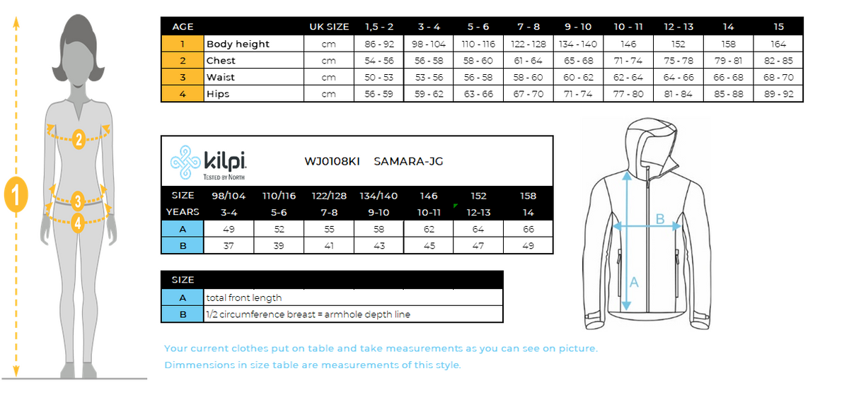 Veste de ski fille Kilpi SAMARA-JG – Size chart