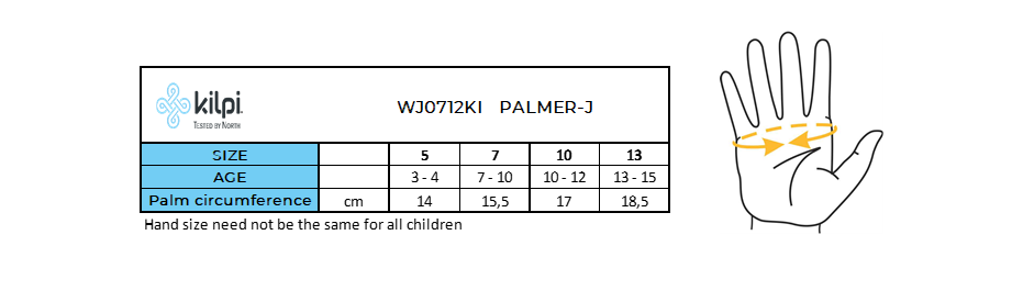 Mitaines de ski enfant Kilpi PALMER-J – Size chart