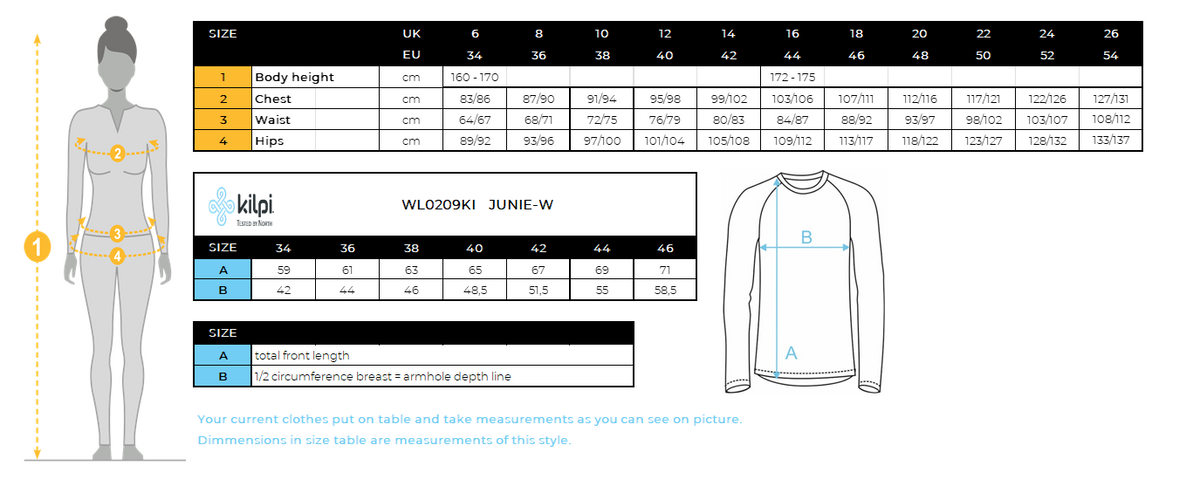 FEMMELe sweat-shirt fonctionnel de Kilpi JUNIE-W – Size chart