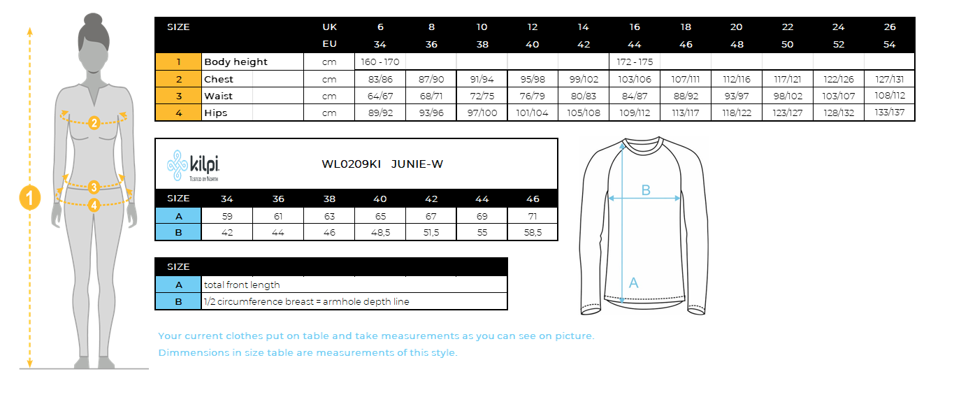FEMMELe sweat-shirt fonctionnel de Kilpi JUNIE-W – Size chart