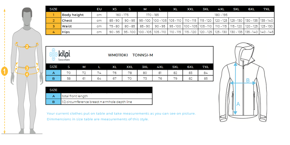 Men's ski jacket Kilpi TONNSI-M – Size chart