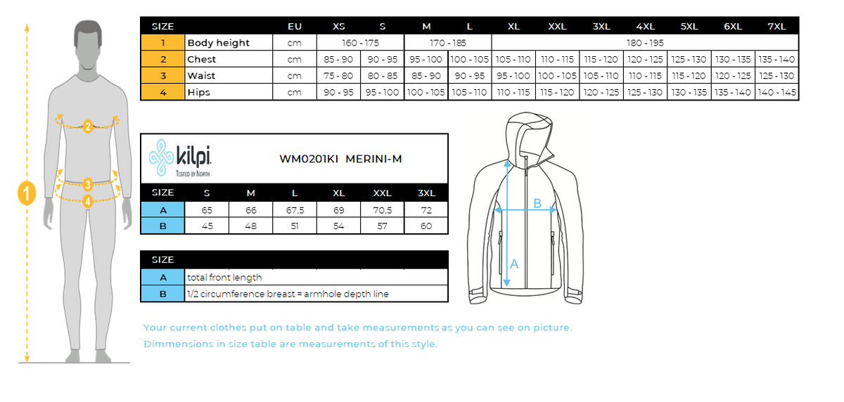 HOMMELe pull mérinos à capuche Kilpi MERINI-M – Size chart