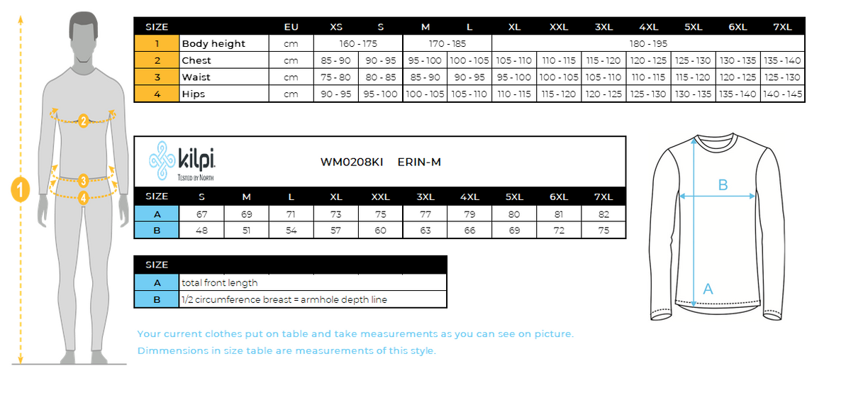 HOMMELe sweat-shirt fonctionnel de Kilpi ERIN-M – Size chart