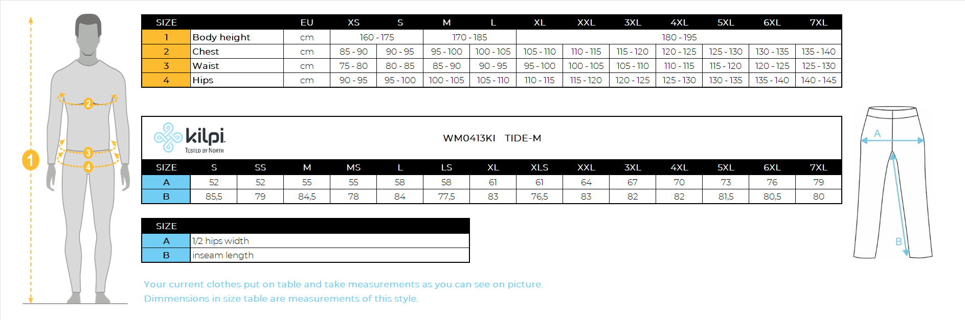 HOMMEle pantalon d'extérieur Kilpi TIDE-M – Size chart