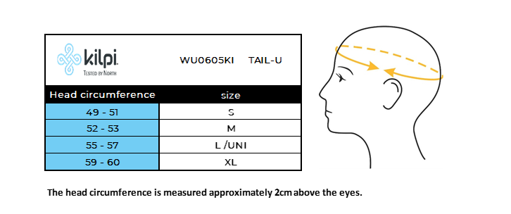 Chapeau de course unisexe Kilpi TAIL-U – Size chart