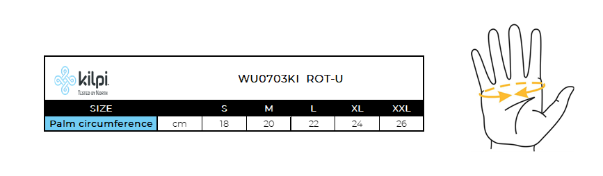 Unisex softshell gloves Kilpi ROT-U – Size chart