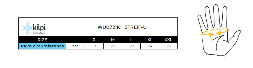 Ski gloves Kilpi STREIF-U – Size chart