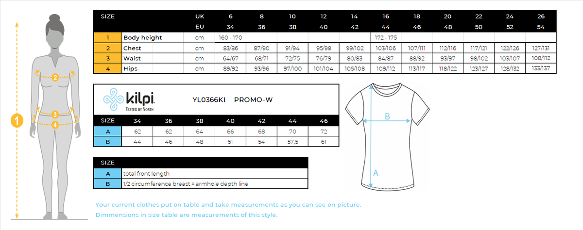FEMMELe T-shirt en coton Kilpi PROMO-W – Size chart
