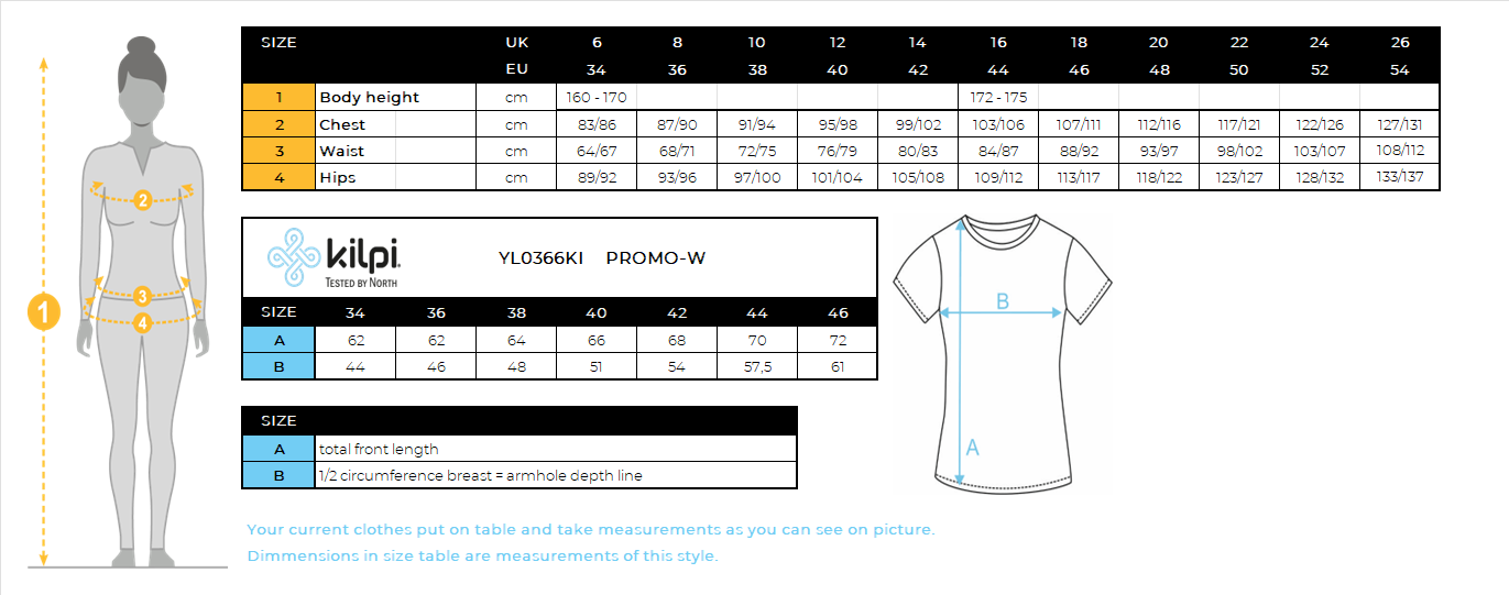 FEMMELe T-shirt en coton Kilpi PROMO-W – Size chart