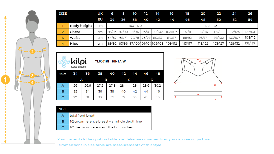 FEMMEle soutien-gorge de sport Kilpi RINTA-W – Size chart
