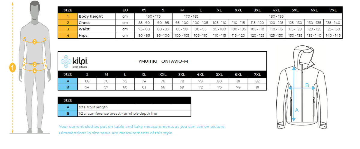 HOMMEla veste softshell de Kilpi ONTAVIO-M – Size chart