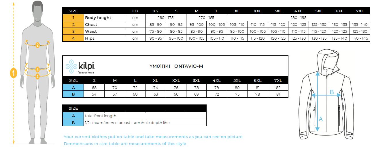 HOMMEla veste softshell de Kilpi ONTAVIO-M – Size chart