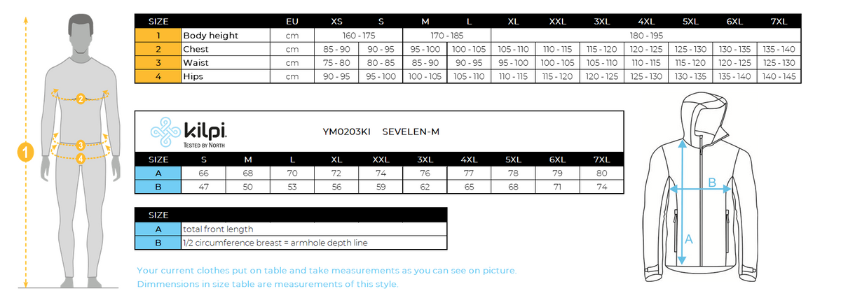 HOMMEle sweat-shirt en polaire Kilpi SEVELEN-M – Size chart