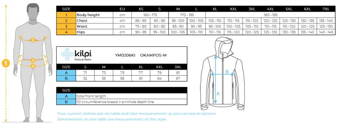 HOMMEle sweat à capuche en coton Kilpi OKAMPOS-M – Size chart
