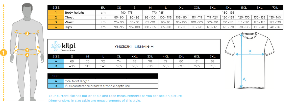 HOMMELe t-shirt fonctionnel recyclé de Kilpi LISMAIN-M – Size chart