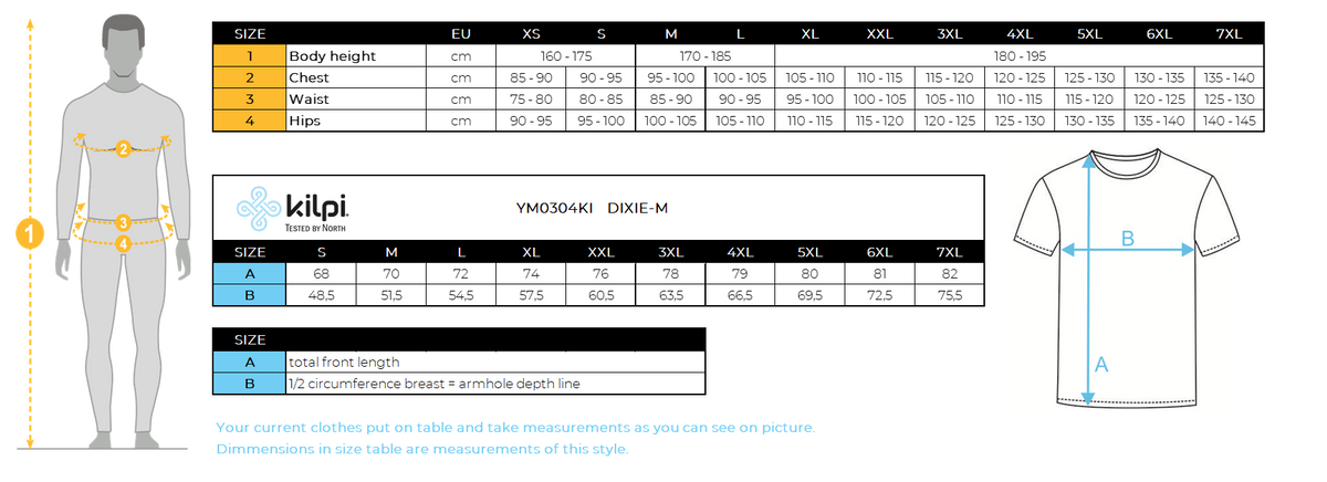 HOMMELe T-shirt fonctionnel de Kilpi DIXIE-M – Size chart