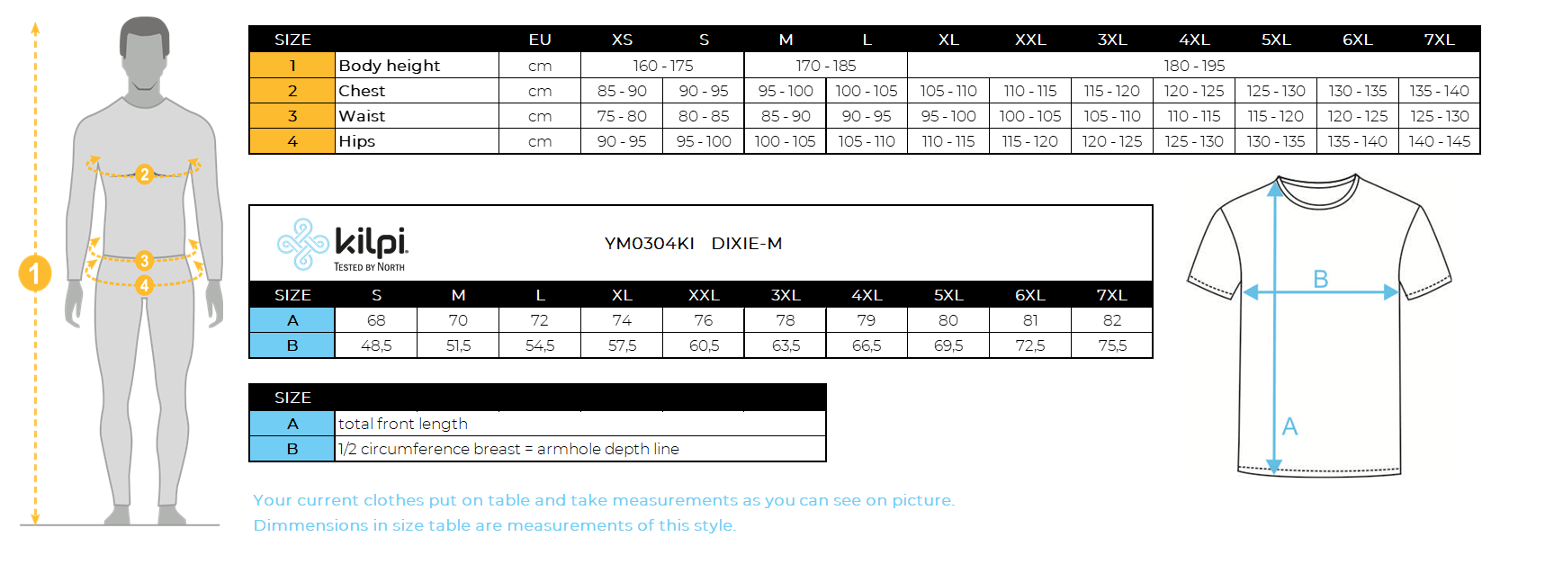 HOMMELe T-shirt fonctionnel de Kilpi DIXIE-M – Size chart