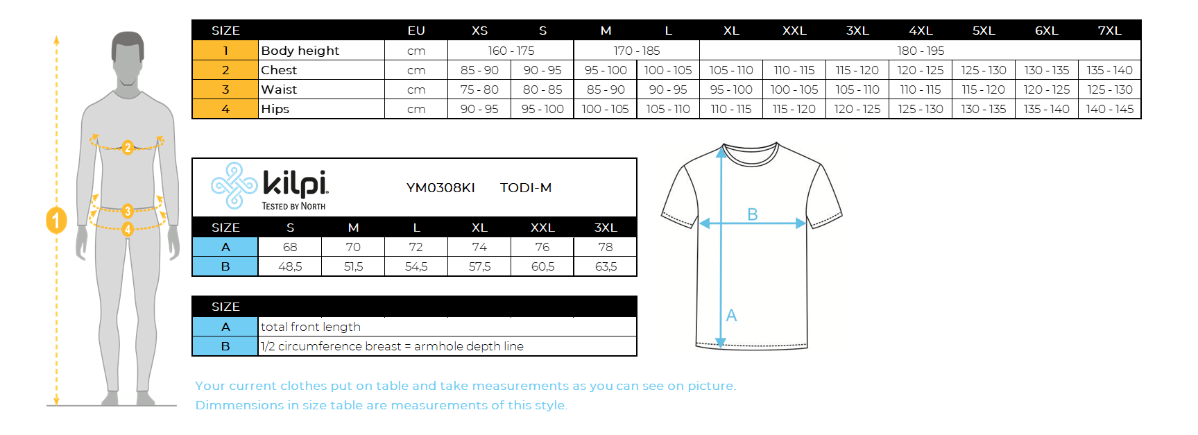 HOMMELe T-shirt fonctionnel de Kilpi TODI-M – Size chart