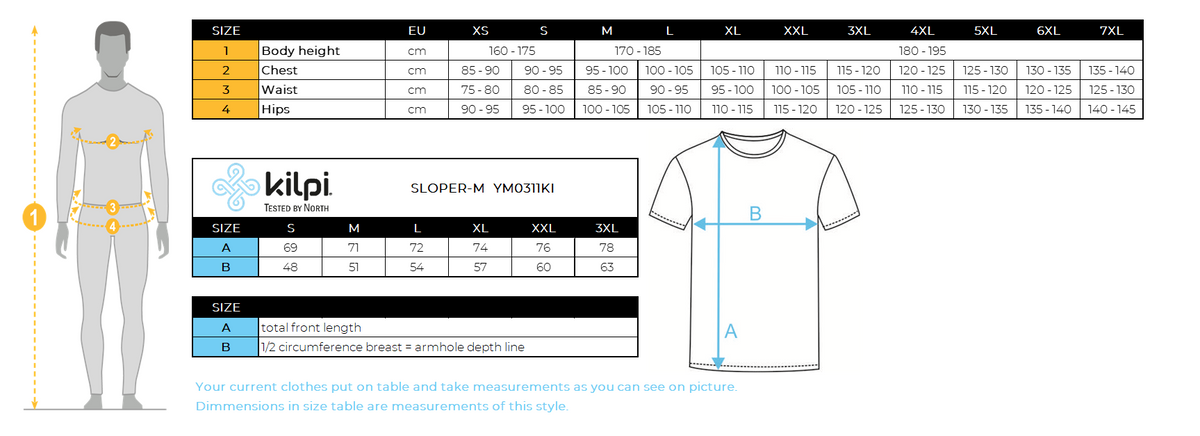HOMMELe T-shirt en laine mérinos Kilpi SLOPER-M – Size chart