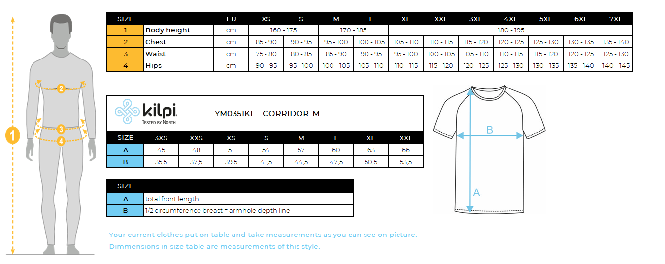 HOMMEle maillot de cyclisme de Kilpi CORRIDOR-M – Size chart