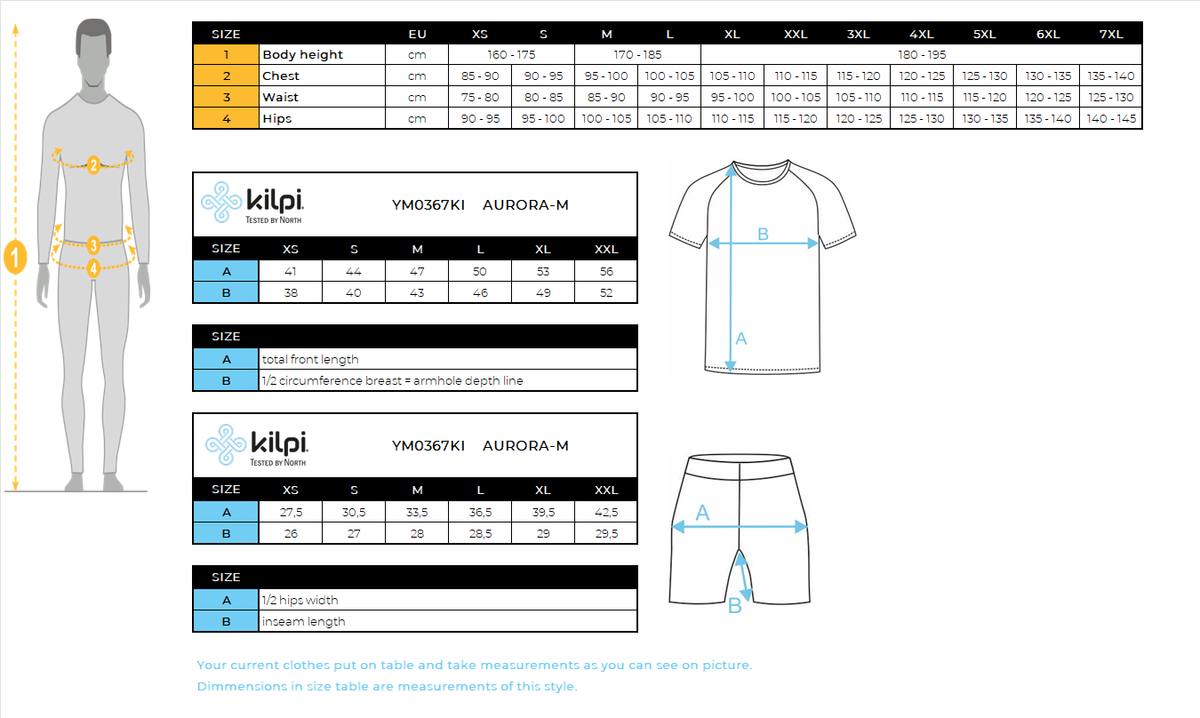 HOMMEla combinaison de cyclisme de Kilpi AURORA-M – Size chart