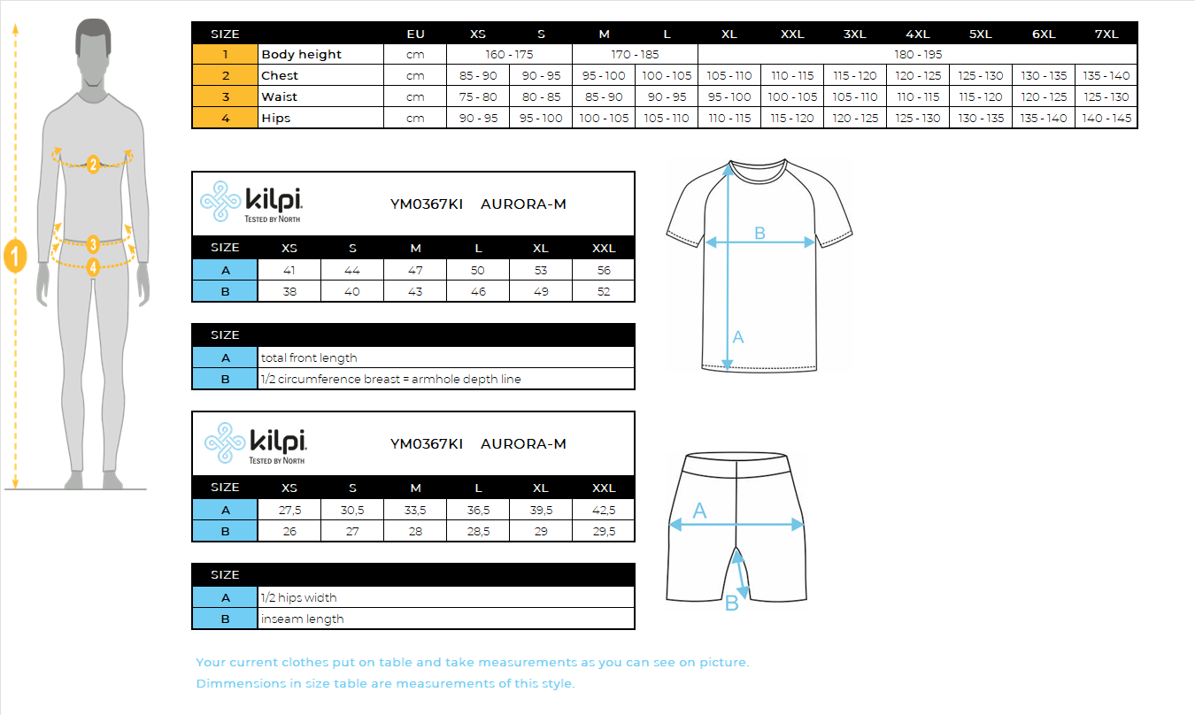 HOMMEla combinaison de cyclisme de Kilpi AURORA-M – Size chart