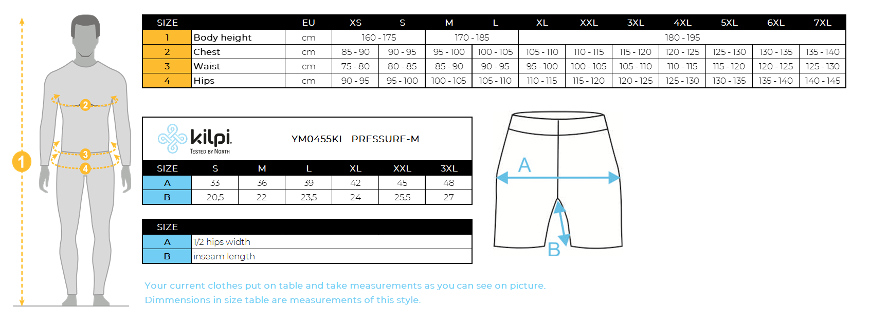 HOMMEle short de cyclisme Kilpi PRESSURE-M – Size chart