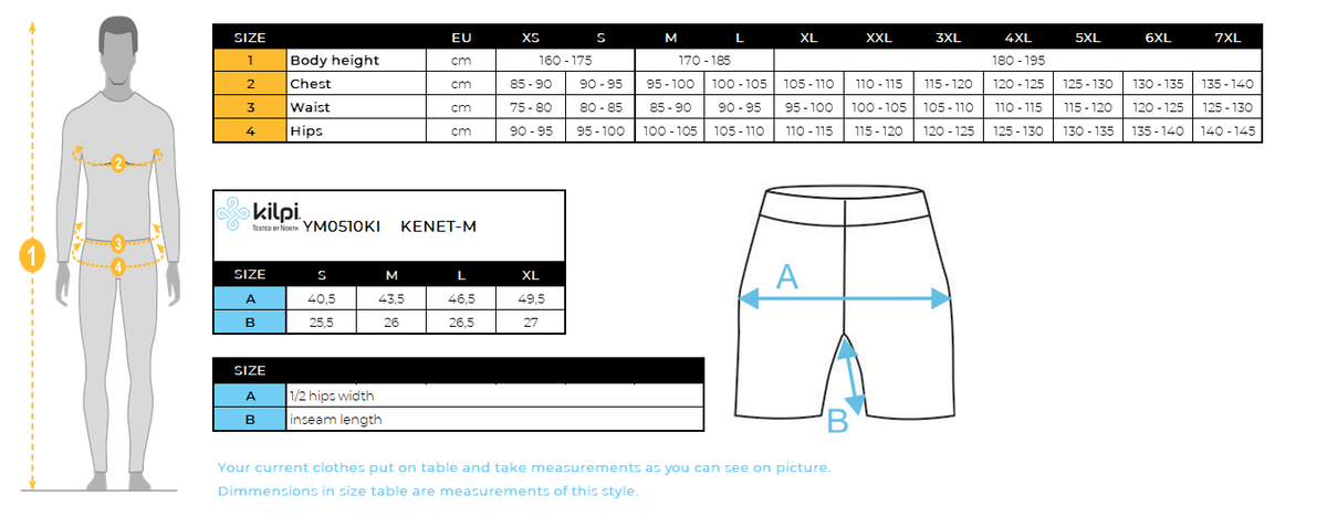 HOMMEles caleçons fonctionnels de Kilpi KENET-M – Size chart