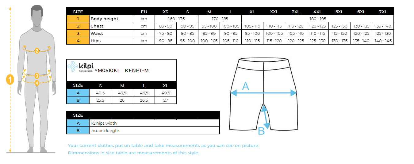 HOMMEles caleçons fonctionnels de Kilpi KENET-M – Size chart