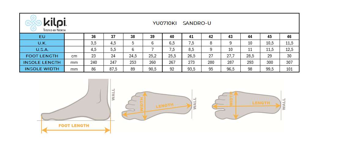 Sandales touristiques unisexes Kilpi SANDRO-U – Size chart