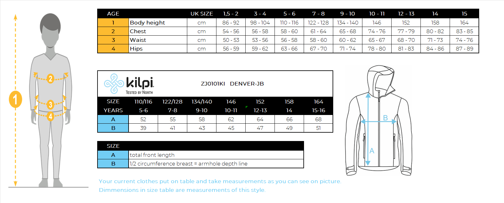 Veste de ski garçon Kilpi DENVER-JB – Size chart